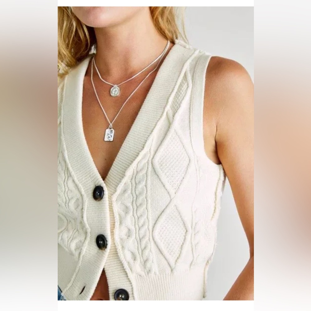 Free People Sweater Vest Womens XS Denson Cable Ivory Off White Boho School
